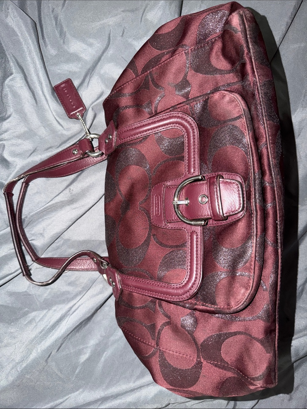 Coach Quilted Shoulder Bag in Burgundy with Signature C Pattern